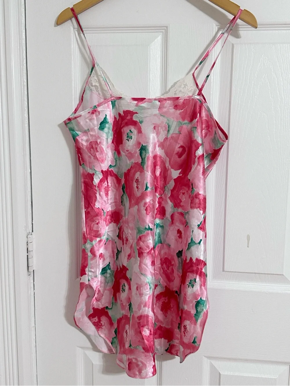 Vintage Inner Most Floral Satin Chemise Nightgown Lace Pink